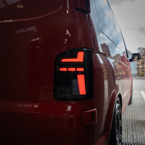 THQ Sequential Barn Door Black Smoke LED Rear Lights for VW T6.1