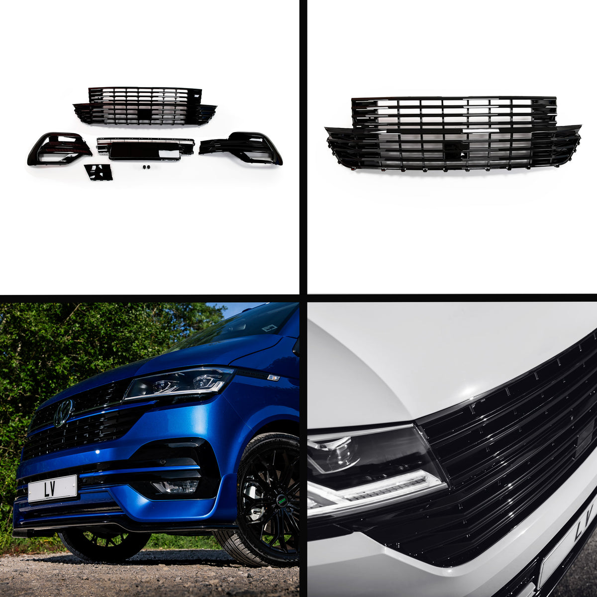 LV-S Chin and Splitter, Upper & Lower Gloss Black Grille Package  (for VW T6.1)