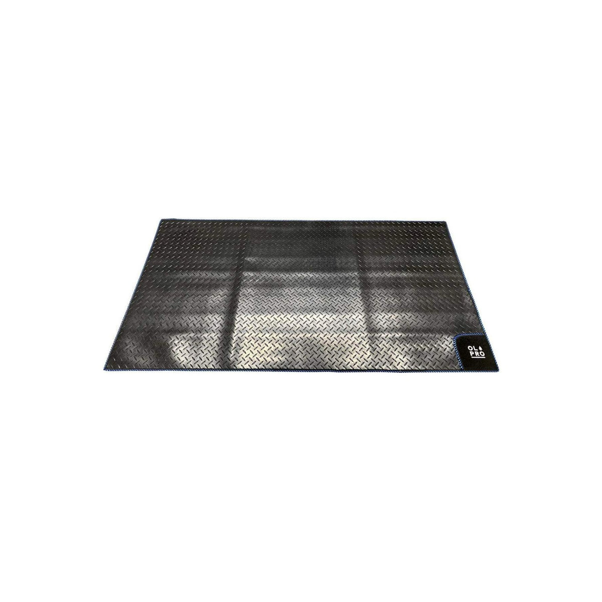 Awning Tunnel Mat 1500mm x 800mm Black Rubber checker board with Blue Edge Trim