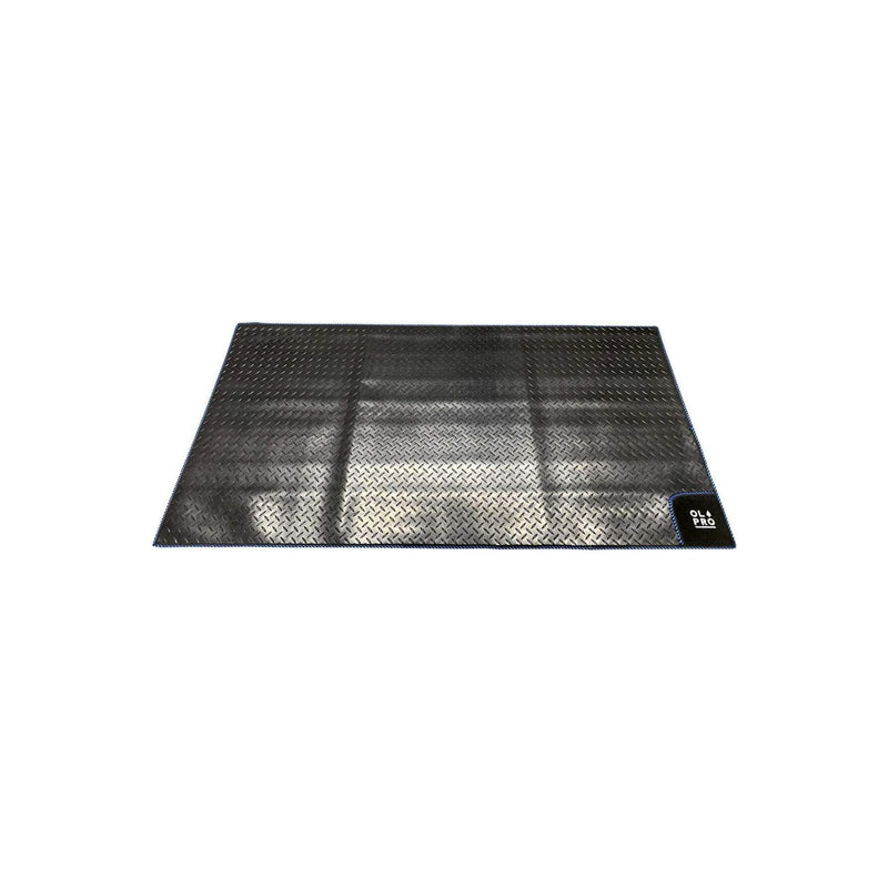 Awning Tunnel Mat 1500mm x 800mm Black Rubber checker board with Blue Edge Trim